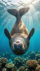 Playful Upside-Down Dugong