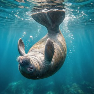 Playful Upside-Down Manatee
