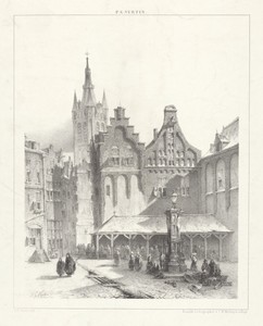 Plein met markt en waterpomp