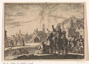 Plein te Cork waar de bewoners kijken naar de duizenden spreeuwen in de lucht, 1621