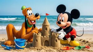 Pluto and Mickey at the Beach