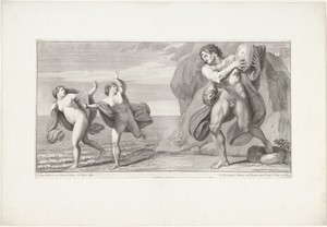 Polyphemus gooit een steen naar Acis