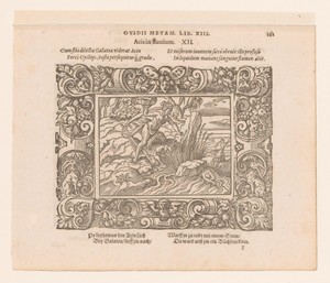 Polyphemus gooit een steen naar Acis