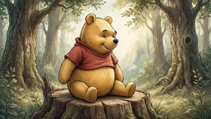Pooh on Stump Watercolor