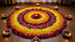 Pookalam with Diyas