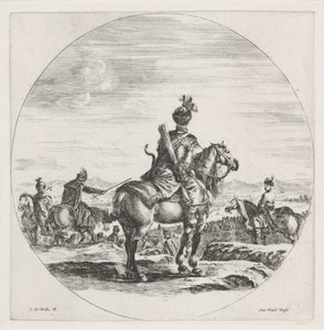 Poolse man te paard op de rug gezien