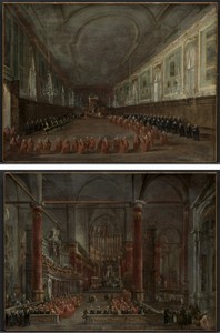 Pope Pius VI Descending the Throne to Take Leave of the Doge in the Hall of Saints Giovanni e Paolo, 1782 and Pontifical Ceremony in Saints Giovanni e Paolo, Venice, 1782 (pair)
