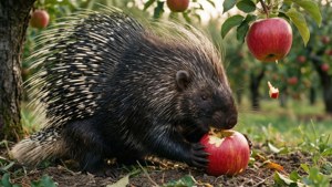 Porcupine Eating Apple