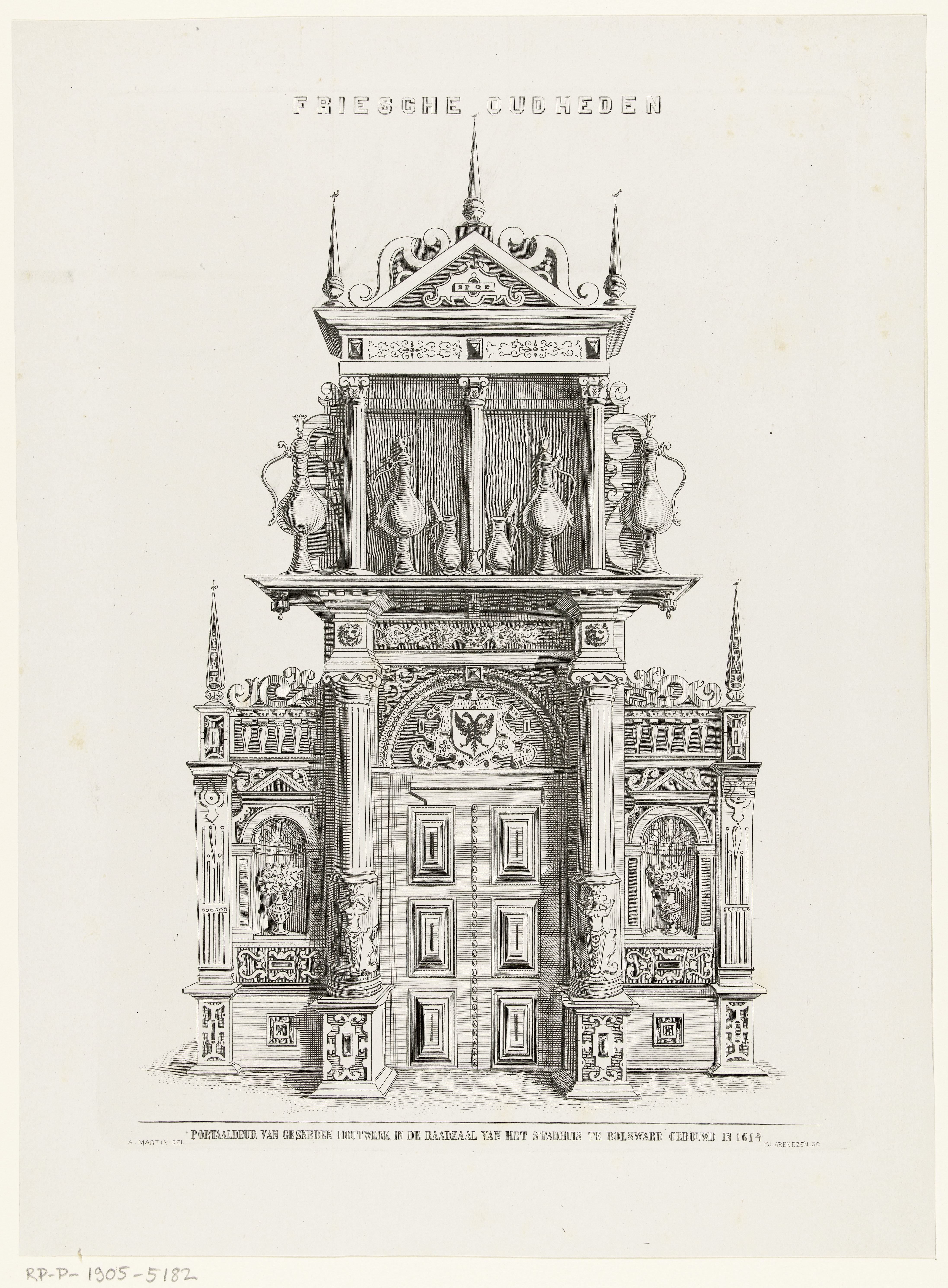 Portaaldeur van de raadzaal van het stadhuis te Bolsward by Petrus Johannes Arendzen