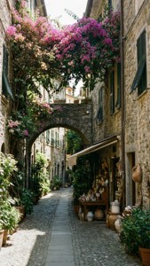Portofino Alley with Bougainvillea