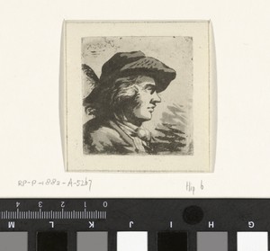 Portret en profil van man met gevederde hoed