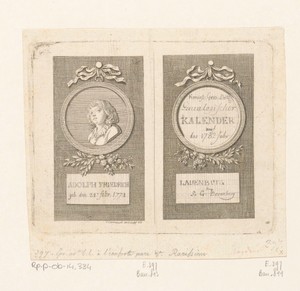 Portret en titelpagina voor de Lauenburg kalender 1782