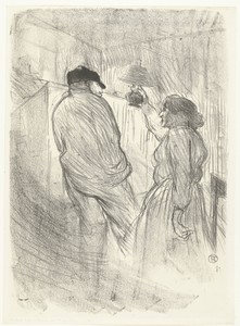 Portret van acteur Antoine en Mademoiselle Saville in toneelstuk L'Inquiétude in het Théâtre Libre