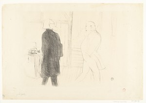 Portret van acteurs André Antoine en Fermin Gémier in toneelstuk Une Faillite