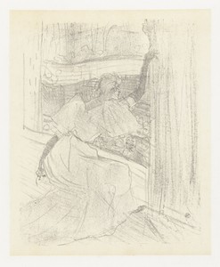 Portret van actrice Yvette Guilbert buigend voor het publiek
