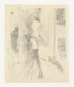 Portret van actrice Yvette Guilbert tijdens optreden