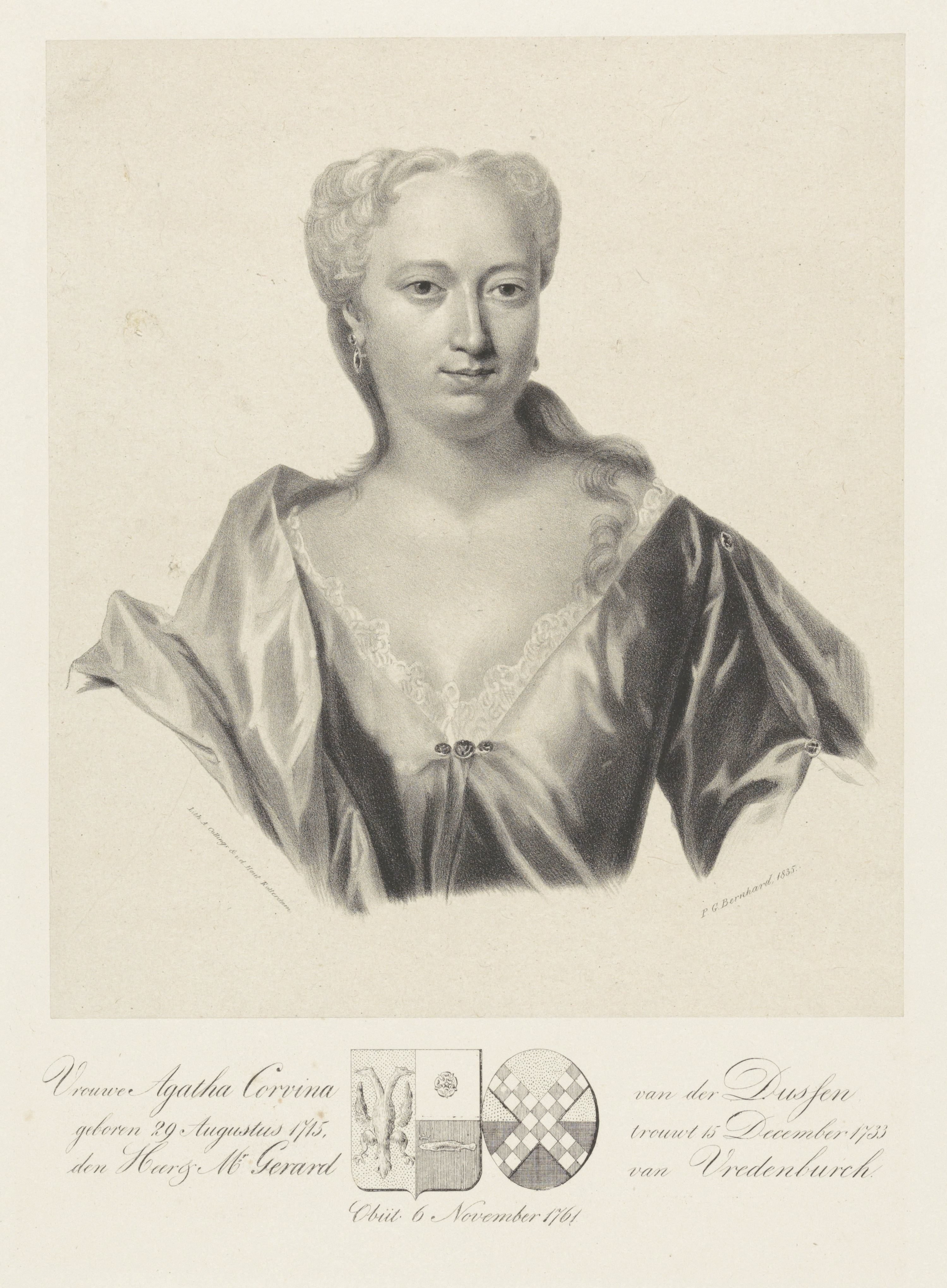 Portret van Agatha Corvina van der Dussen by Pieter Gerardus Bernhard