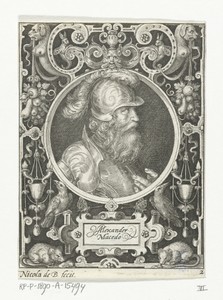 Portret van Alexander de Grote in medaillon binnen rechthoekige omlijsting met ornamenten