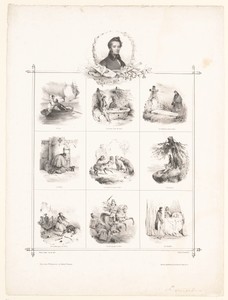 Portret van Alphonse de Lamartine en negen voorstellingen uit zijn 'Harmonies poétiques et religieuses'