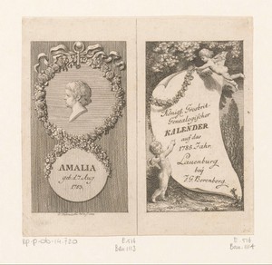 Portret van Amelia en een door putti opgehouden titelpagina