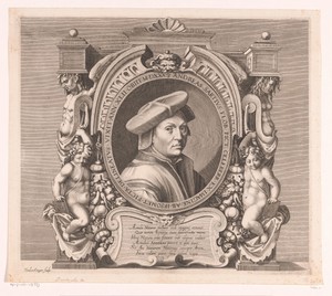 Portret van Andrea del Sarto op 42-jarige leeftijd in geornamenteerde omlijsting