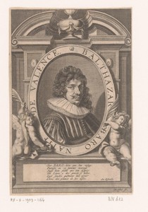 Portret van Balthazar Baro in een ovaal gedragen door putti