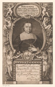 Portret van Burchard Berlich in decoratieve omlijsting