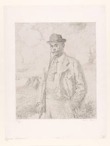 Portret van Camille Lemonnier in een landschap