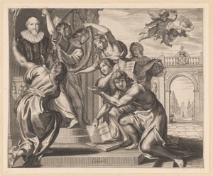 Portret van Cardin le Bret aan een tempeldeur opgehangen