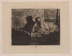 Portret van Charles Meryon zittend in bed