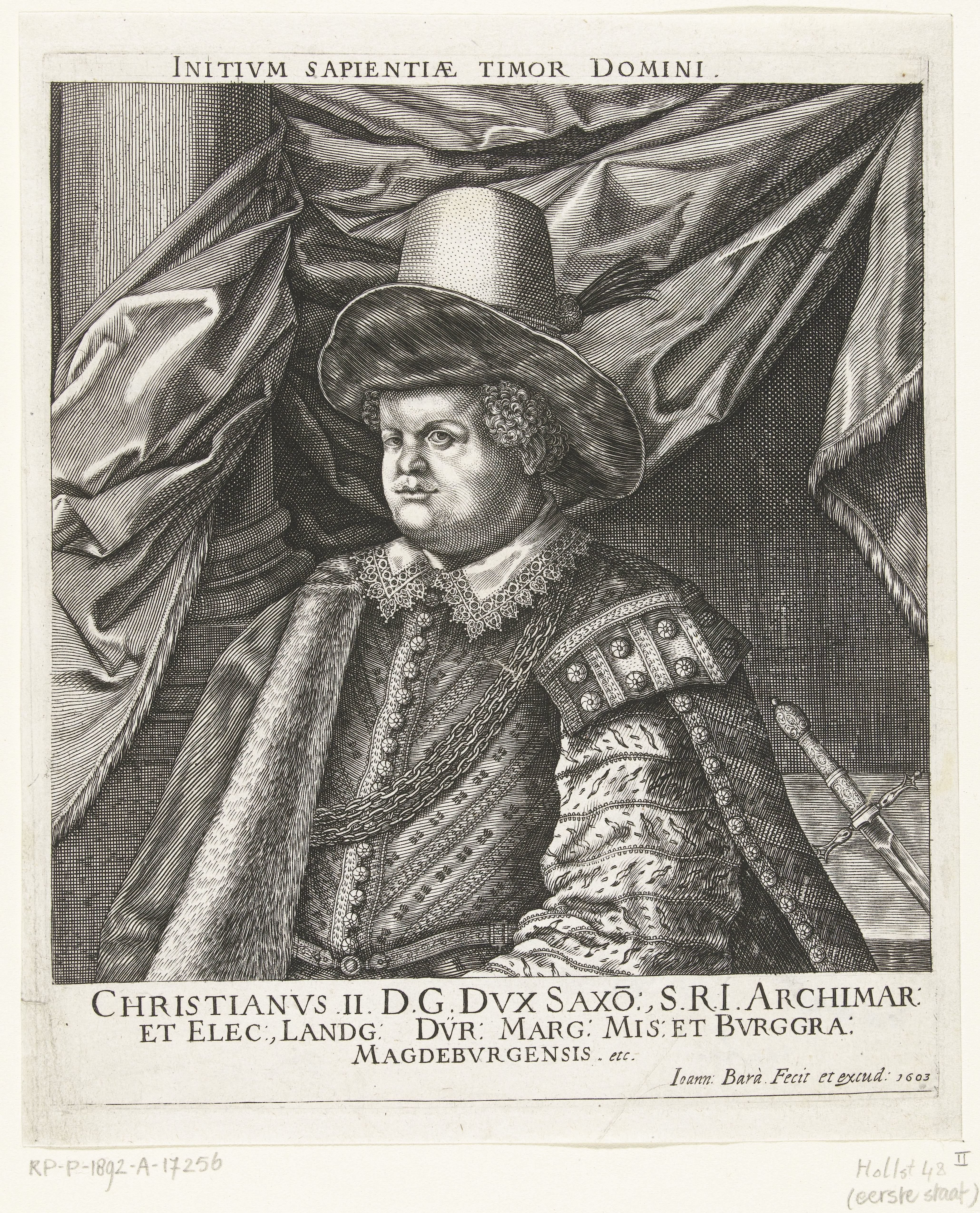 Portret van Christiaan II keurvorst van Saksen by Johan Barra