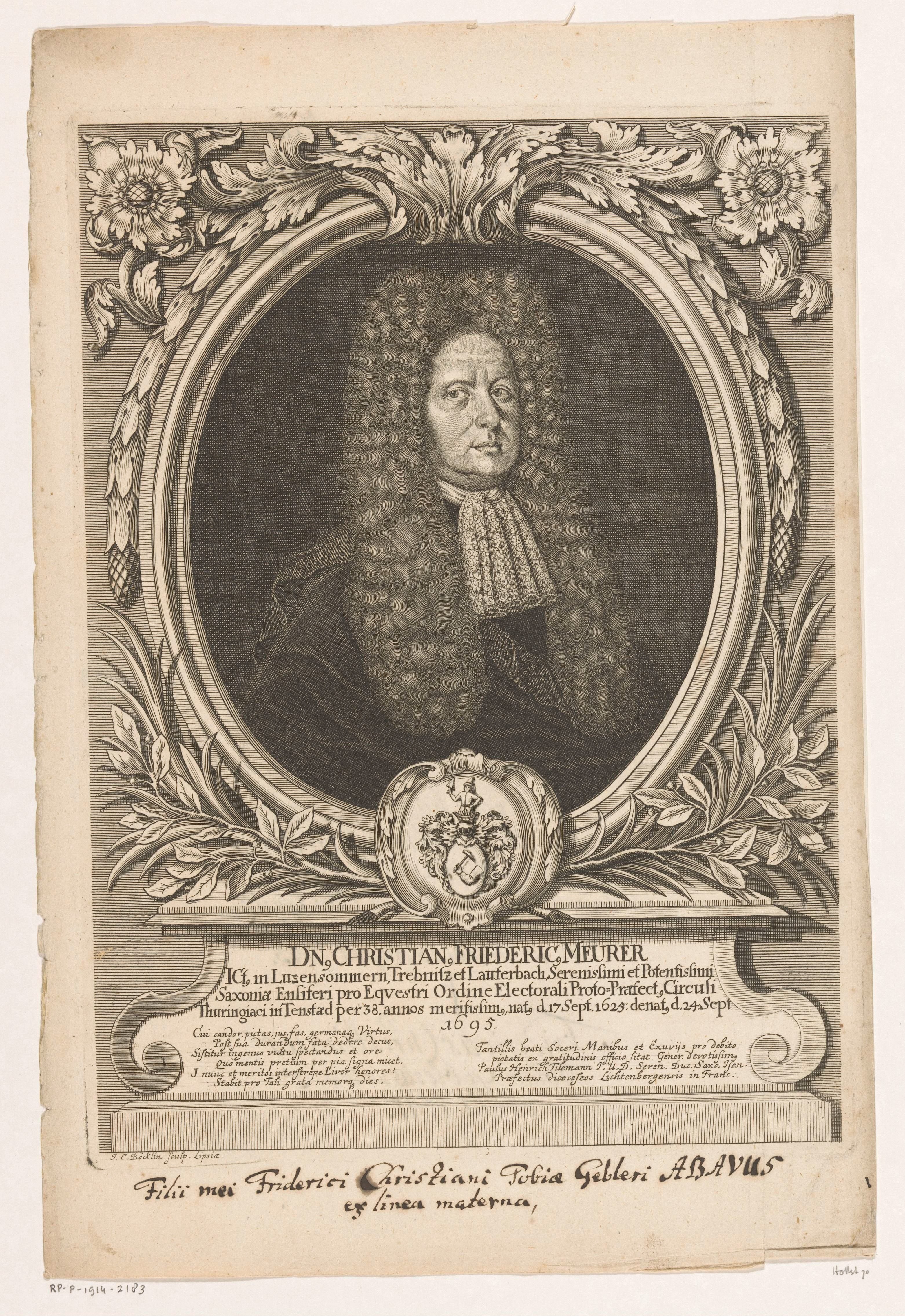 Portret van Christian Friedrich Meurer by Johann Christoph Boecklin