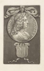 Portret van de architect Simon Schijnvoet op een medaillon