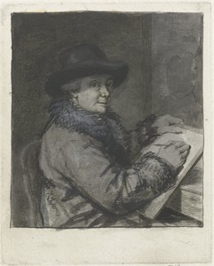 Portret van de kunstenaar Johannes Janson, tekenend