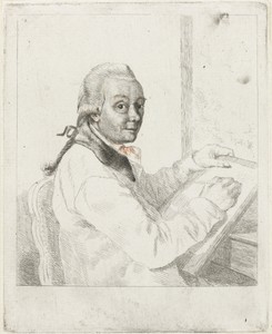 Portret van de kunstenaar Johannes Janson, tekenend