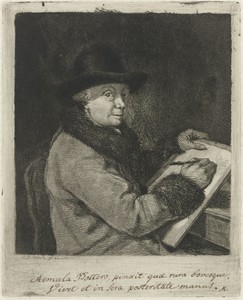 Portret van de kunstenaar Johannes Janson, tekenend