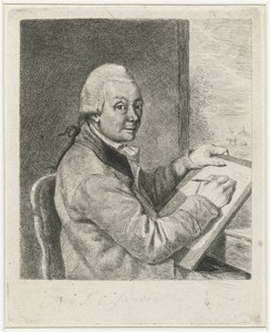 Portret van de kunstenaar Johannes Janson, tekenend