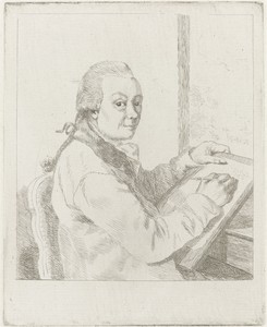 Portret van de kunstenaar Johannes Janson, tekenend