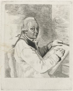 Portret van de kunstenaar Johannes Janson, tekenend