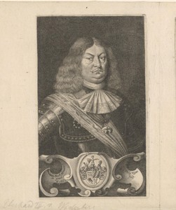 Portret van Eberhard van Württemberg en voorstelling van open deuren naar een vestibule