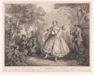 Portret van een dansende Marie Camargo