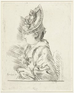 Portret van een jonge dame met hoed in profiel naar links
