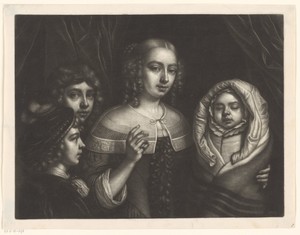 Portret van een jonge vrouw met drie kinderen