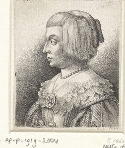 Portret van een jonge vrouw met kraag en rozet