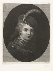 Portret van een jongetje met veer op zijn muts