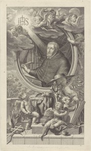 Portret van een kardinaal omringt door putti