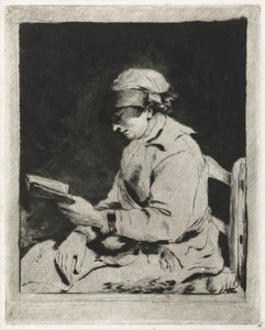 Portret van een lezende man, in profiel naar links