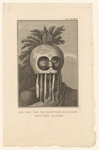 Portret van een onbekende man afkomstig van de Sandwicheilanden met een masker