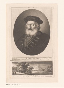 Portret van een onbekende man en een rivierlandschap met twee figuren