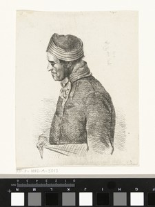 Portret van een onbekende man met muts en map onder zijn arm
